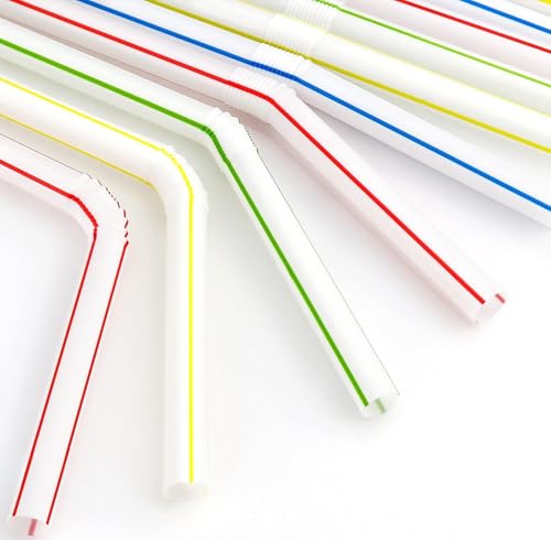 200-Pack Colorful Bendy Plastic Straws – 8.25