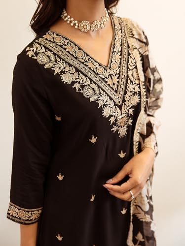 Image of INDO ERA Women's Rayon Viscose Rayon Embroidered Straight Kurta & Salwar with Dupatta Set
