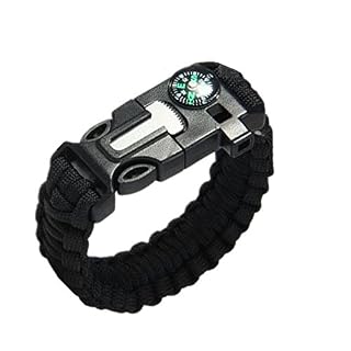 Futaba Survival Bracelet Flint Fire Starter Gear With Compass - Black