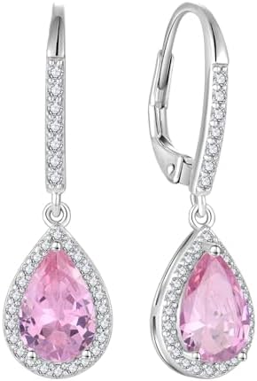 FJ Teardrop Dangle Earrings 925 Sterling Silver Leverback Drop Earrings Birthstone Jewellery Gifts for Women Girls