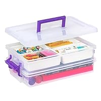 IRIS USA Plastic Craft Storage Container Bins with Lids