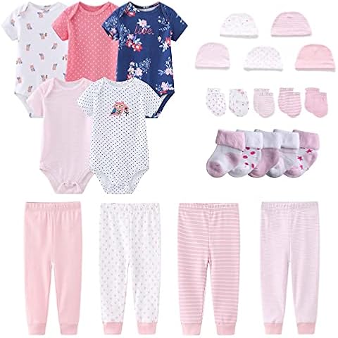 MAMIMAKA Newborn Layette Gift Set Bodysuits Pants for Baby Girl and Boy 24 Piece 100% Cotton Essentials and Accessories Cover