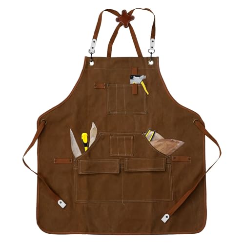 Zeuan Welding Apron Thickened Unisex Canvas Work Apron With Tool Bag For Welders Men Women(1PCS Brown)