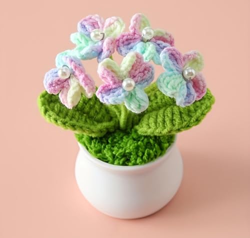Image of VRB Dec Plastic TM 1 Pcs Crochet Flowers Artificial Sunflower for Office Desk Car Dashboard Decor,Home Decoration, Office, Bedroom, Christmas Decor, Wedding (Small Gradient Mix Daisy with Pot)