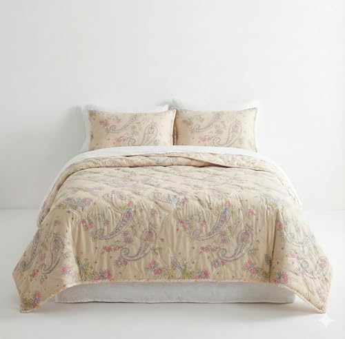 Image of Summer Blanket 100% Cotton Reversible Ac Comforter and Cooling | Classic Printed Design | Quilt | Dohar Single /Double Bed Quilt Ideal for Gifting (Cream Color Carry Floral Desing, Double)