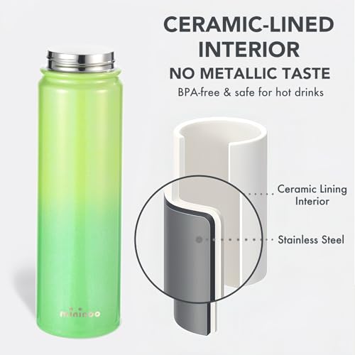 Insulated Stainless Steel Water Bottle with Straw, Ceramic-Lined, BPA-Free & Leak-Proof, 24 oz, Neon Dew