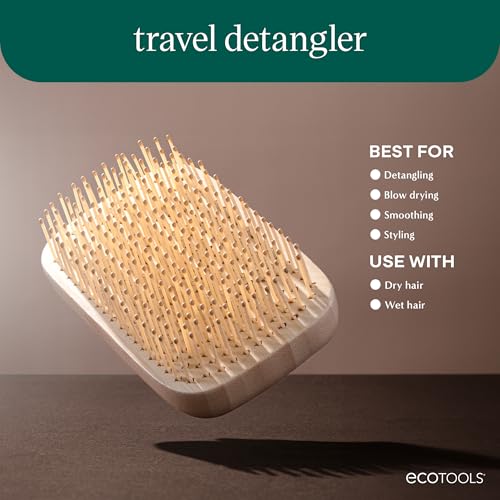 Image of EcoTools Travel Detangler Hairbrush, Gently Detangle & Smooth Hair, Brush For Wet Or Dry Hair, Heat Resistant, Mini Renewable Bamboo Hairbrush For Styling On-The-Go, Vegan & Cruelty-Free, 1 Count