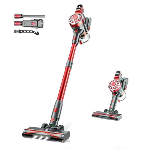 Image of WLOTPO Cordless Vacuum Cleaner for Home, Lightweight Stick Vacuum Cordless Rechargeable with Power Suction, Up to 35 Mins Runtime, Hardwood Floor Vacuum for Pet Hair, Carpets, Tile(Deep Red)