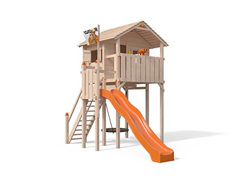 Preisvergleich Produktbild ISIDOR Domizilio Spielturm ohne Schaukelanbau, inkl. Sicherheitstreppe, XXL Rutsche, Balkon und Nestschaukel auf bis zu 2,00m Podesthöhe (Orange)