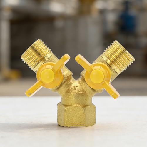 Xjdzineq 2- Wege- Wasserhahn- Adapter aus Messing, Gartenbewässerung, 2- Wege- Doppelschlauchadapter, verstellbare Steuerung, Wasserhahn- Anschluss, Heizungsrohrverschraubung-7