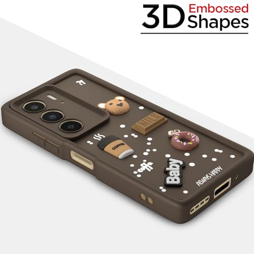 Image of Pikkme Back Cover for Realme C75 | 3D Bear Silicone Cute & Fun Coffee Cartoon | Full Body Protection Bumper Case (Brown)