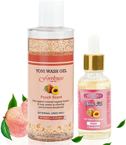 forvirness Natural Feminine Wash Yoni Oil Set, Body Cleanser with Cleaning Factor, Yoni Wash for Women pH Balance,1 fl.oz Peach Feminine Oil & 6.7 fl.oz Intimate Cleanser