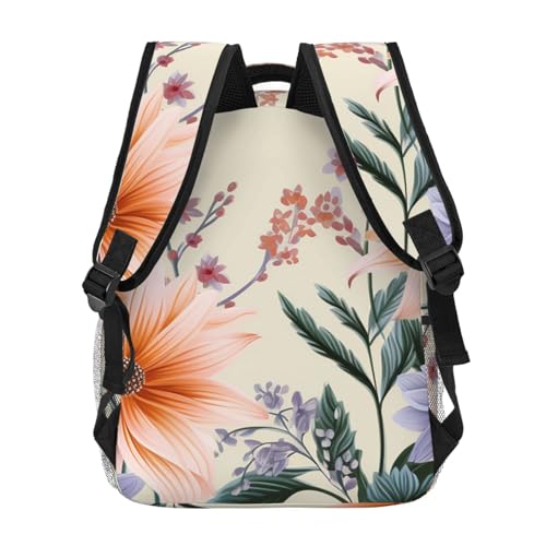 Casual Backpack for Women Men Orange and Blue Floral Lightweight Daypack Large Capacity Nurse Bag4