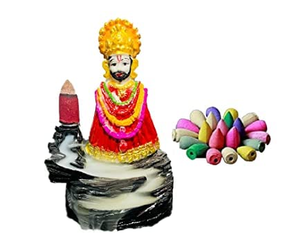 Sovincraft KHATU Shyam JI Murti Fountain Smoke Backflow Cone Incense Holder (12cm Height, Red & Golden) with 15 Free Smoke Cones, Decorative Showpiece for Home, Temple & Office