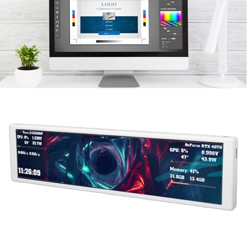 Yanmis Minimonitor 9,2" do Komputera PC, Panel Wyświetlacza Temperatury Komputera z Dynamicznymi Motywami Wideo, Monitor Procesora GPU RAM, Konfigurowalny Układ dla Programistów Gier (WHITE)