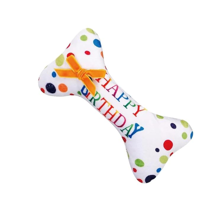 HolooVeranillo Dog Plush Toy, Bite Resistant Squeaky Soft Bone Toy for Small Dogs, Interactive Play Birthday Gift for Puppy Celebration, Cute Bowknot Bone Shape Plush (18cm)