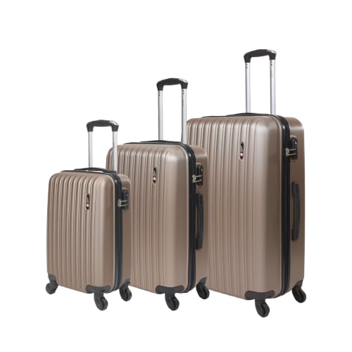 Kit de malas de viagem P/M/G ABS Rodas 360° Removíveis Londres Swiss Move Champagne