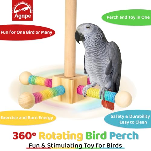 Image of Agape 360 Rotating Bird Perch Stand, Wooden Parrot Exercise Toy