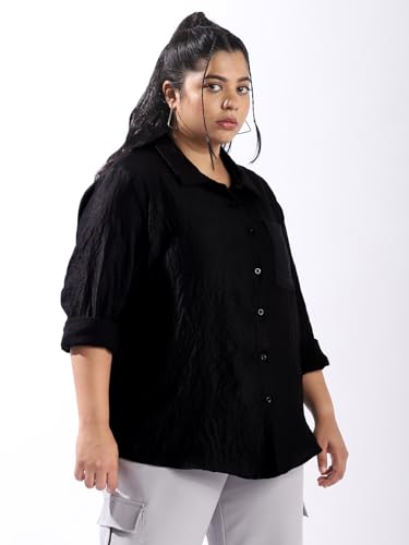 Image of High Star Women Plus Size Boxy Fit Spread Collar Long Sleeves Shirt
