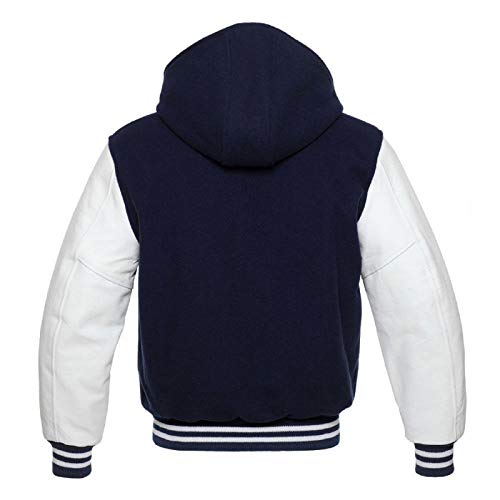 Image of Deckra Men's Varsity Jacket Genuine Leather Sleeve and Wool Blend Letterman Boys College Varsity Jackets XS-5XL