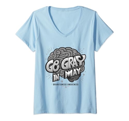 Mujer Vuélvete gris en mayo Cinta de conciencia sobre el cáncer cerebral Tumor cerebral Camiseta Cuello V