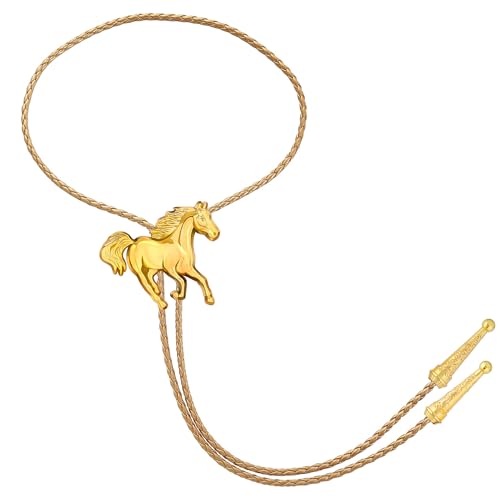Image of GelConnie Bolo Ties for Men Women Western Cowboy Tie Mens Western Necklace Leather Necktie Gold Bolero Tie Cowboy Necklace