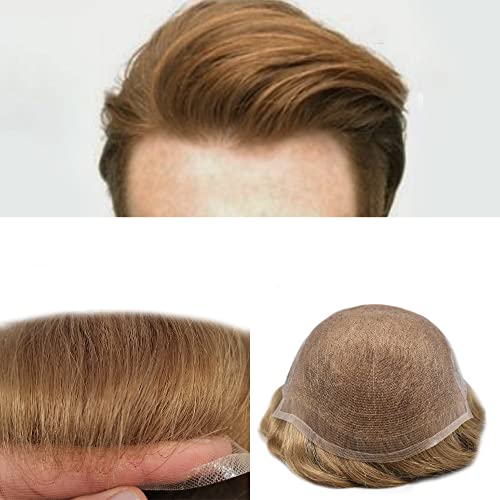 Toupee For Men Hair Replacement System French Lace Front Natural Hairline Human Hair Pieces Prosthesis Lace With Skin PU Hair Units Slight Wave Wigs 8