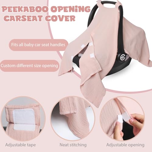 Image of Muslin Car Seat Cover for Babies, Multi-use Nursing Cover, Breathable Infant Car Seat Canopy for Newborn (Pink)