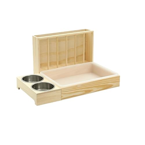 うさぎ 餌入れ チモシー 牧草入れ ペレット入れ かじり木 木製 セット ペットグラススタンド 餌箱 ハムスターアクセサリー バニーフィーダー ラック チンチラ 家庭用 (無垢材)