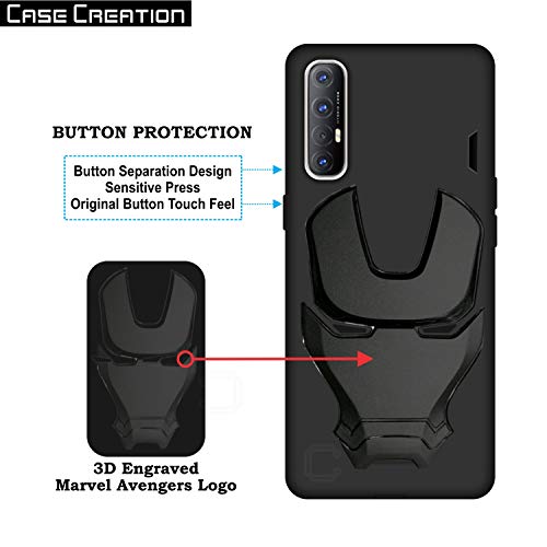 Image of COVERLY Official 3D Touch Feel Trending Avengers Logo Mask Soft Rugged Grip Silicone Iron Man Super Power Cartoon Movie Engraved Silicone Matte Back Cover for Oppo Reno 3 Pro (6.3 inch) - Black