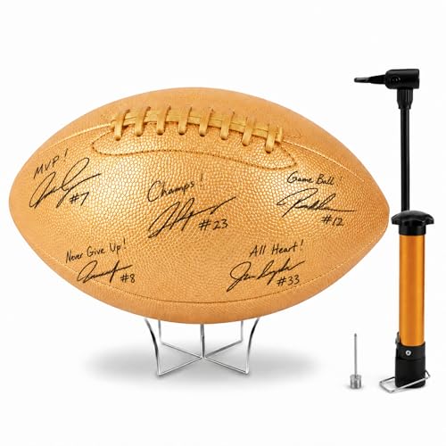 Football autographe doré taille 9 Hiboom ballon souvenir américain avec pompe et support