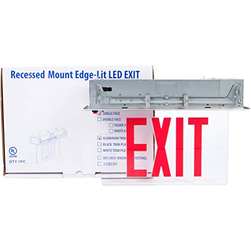 Image of inchMorris Products LED Exit Sign - Recessed Mount Edge - Red on Clear Panel, White Housing - Compact, Low-Profile Design - Double Sided Legend - Energy Efficient, High Output - 1 Count, (73413) inch