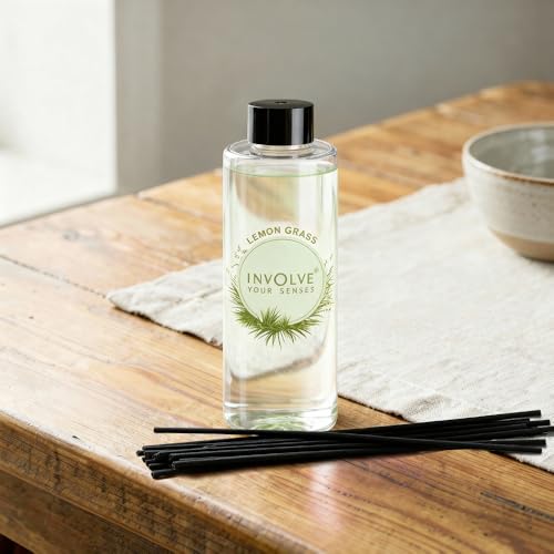 Image of Involve Lemongrass Reed Diffuser Refill with Free 10 Reed Sticks - 120 ml | Long-Lasting Home Aroma Diffuser for Living Room, Bedroom & Gifting | Home Decor | Home Fragrance | Diffuser for Home