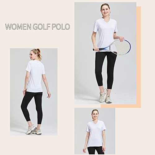 Igeekwell Women's Golf Polo Shirts Short Sleeve V-Neck Breathable Collarless Tennis Running Sports T-Shirts White #TOP1