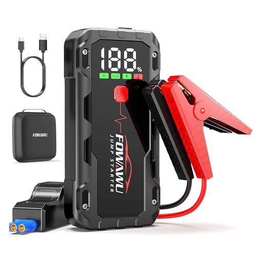 Image of FOWAWU 26800 mAh 7000 A Peak Jump Starter for 12 V Vehicles (12 L Petrol / 10 L Diesel) and Moto, Car Battery Jump Starter Power Pack with Smart Jumper, 5 * 3.5 CM Large Screen and LED Torch