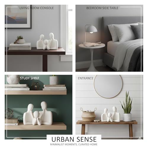 URBAN SENSE® Ceramic Couple Family Statue Set of 4 | Abstract Thinker Sculpture | Human Figurine Showpiece for Living Room, Bedroom, Office & Table Decor | Modern Home Decor Artifact (White)