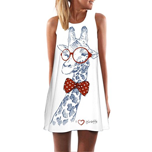 ESAILQ Femmes LâChe éTé sans Manches Girafe Impression RéServoir Mini Robe Courte D'éTé Blanc (S, Blanc)
