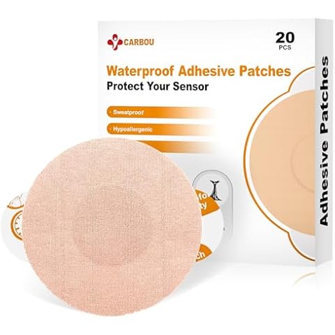 Carbou Freestyle Libre 2/3 Sensor Covers,20PCS Freestyle Adhesive Patches Waterproof CGM Cover for Libre,Enlite,Guardian –No Glue in The Center,Long Fixation for Your Sensor Cover
