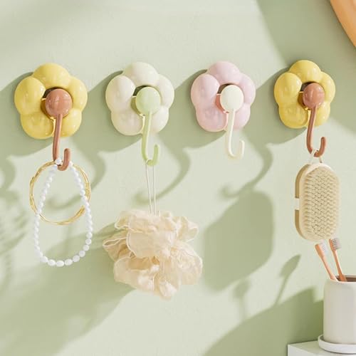 Image of House of Quirk No-Trace Vacuum Suction Cup Hooks | 3 Pack Heavy Duty Floral Wall Hooks for Bathroom, Kitchen & Door Back | Removable Reusable Storage Hangers (Multicolor)
