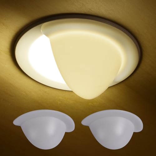 AURAELOS Recessed Light Cover Can Light Covers 2 Pack 40% Translucent Half Shade Stick-On with Super Strong Double-Sided Tape Anti-Yellow Cream White Easy Install