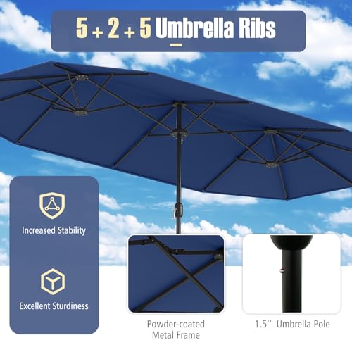 Image of Tangkula 13FT Double-sided Patio Umbrella, Extra Large Twin Table Umbrella with Crank Handle, Umbrella Base, Safety Lock, Air Vent, Outdoor Market Umbrella for Garden Pool Backyard (Navy)