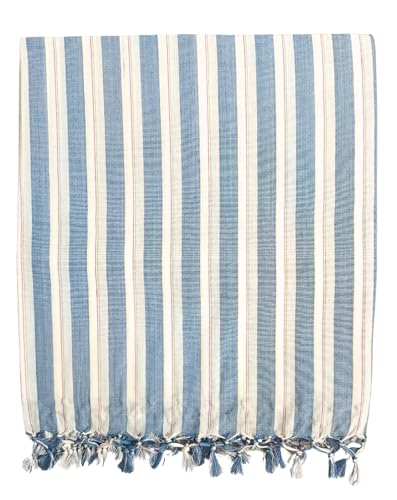 Image of Arvore Bunkaar Pure Handloom 100% Soft Desi Bamboo Viscose Soft Bhagalpuri Andi Chadar /Summer Blanket /Khes /Top Sheet /AC Blanket /Odhne wali Chadar (Blue Multi, Striped, 1, Bhagalpuri Chadar)