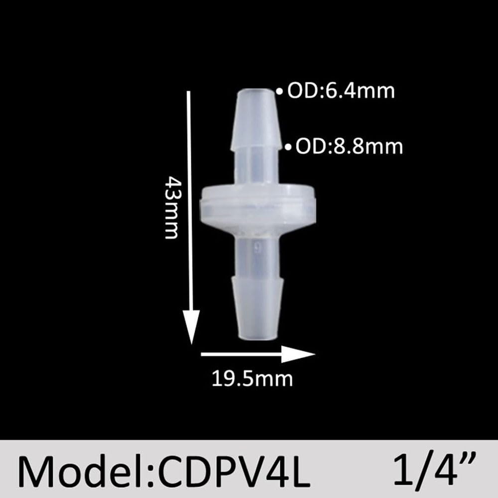 Válvulas De Retención De Plástico PP De 1/4" 3/16" 1/4", Válvula Unidireccional Antirretorno For Fluidos De Gas, Aire, Líquido Y Agua (2 Unidades)(3/16")