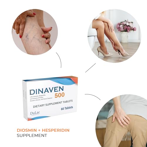 Image of Dulac Dinaven 500, Micronized Diosmin Hesperidin Dietary Supplement 1000mg per serving, Horse Chestnut Extract, Butcher's Broom & Red Grape Extract, Leg Circulation Support, 60 Tablets, Made in Italy