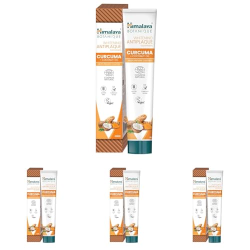 Ecocert Cosmos Natural Certified Himalaya Botanique Whitening Antiplaque Toothpaste con Activos Orgánicos, Curcuma + Coconut Oil para dientes más brillantes | Previene las caries | Vegano, 75 ml