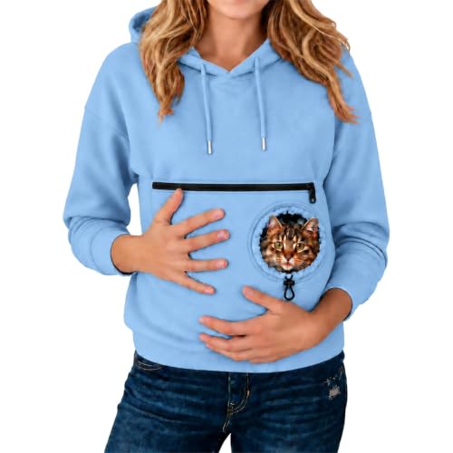 Pet Pouch Hoodie Cat Hoodie with Pouch Dog Carrier Snack Oversized Hoodies Sky Blue L - image 3