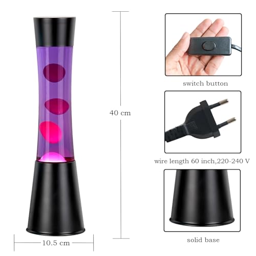 Image of KARP 16 Inch Lava Lamp (Tower Shape) | Black Base Purple Water & Pink Lava | Durable Metal & Glass | 220-240V, R39 30W Bulb | Run by Plug with Inline Switch | Ambient Light & Best Home /Office Gift