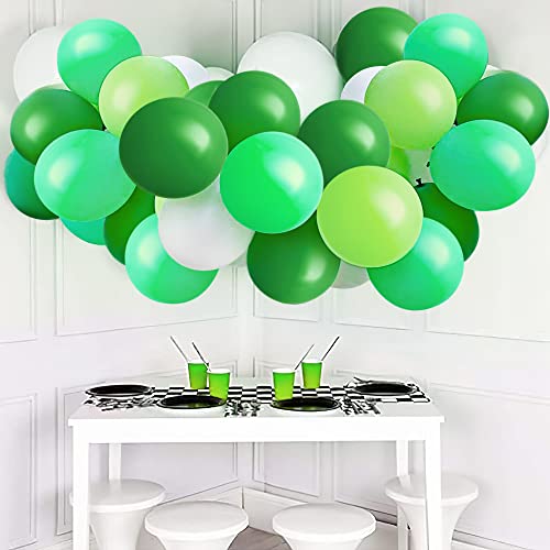 Image of Green and White Balloons, 70-pack Green Balloons for Birthday Jungle Party
