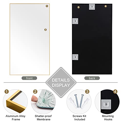 Image of NeuType 47 inchx22 inch Full Length Mirror Aluminum Alloy Frame Wall-Mounted Mirror for Living Room, Bedroom, Entry, Hanging or Leaning Against Wall, Full Length Mirror for Wall, Gold (No Stand)