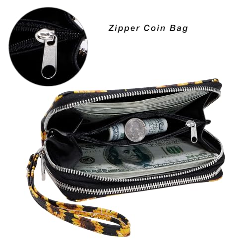 Image of Cellphone Wallet for Women Dual Zipper Long Purse with Removable Wristlet